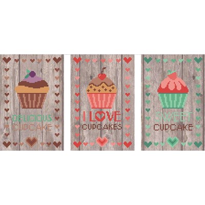 Kit tableau point de croix lost 3 tableautins cupcakes - Marie Coeur