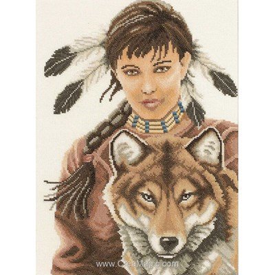 Lanarte kit broderie point compté indian girl with wolf sur etamine