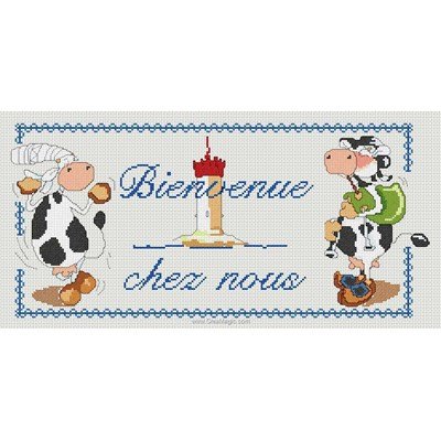 Kit à broder au point de croix bienvenue vaches - toile lin d'Anagram