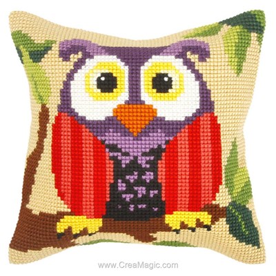 Coussin Orchidea au point de croix un chouette hibou