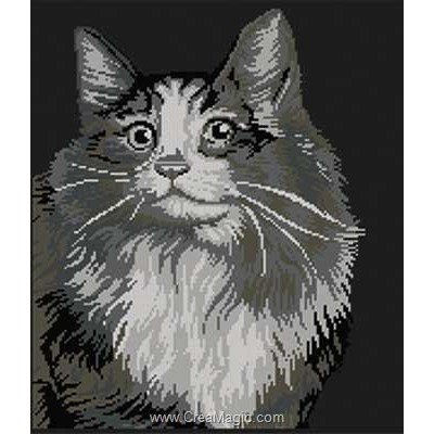 Portrait de chat angora broderie en point compté - Marie Coeur