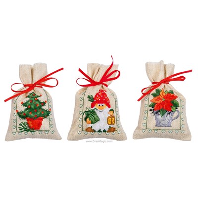 Sachet senteur à broder au cœur de noël - lot de 3 - Vervaco