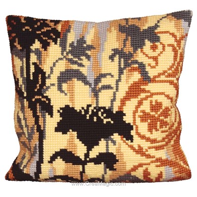 Coussin point de croix silouhette florale déco de Collection d'art