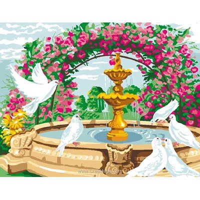 La fontaine aux colombes canevas - Luc Création