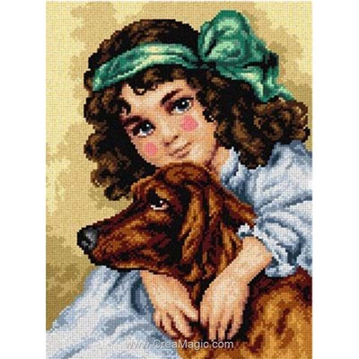Canevas Personnages Enfants - La fillette et l'épagneul - Orchidea