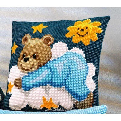 Kit coussin ourson et nuage bleu de Vervaco au point de croix