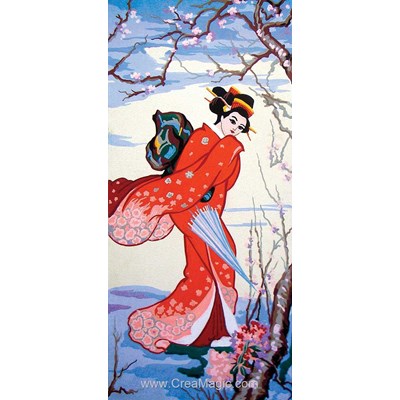 Canevas la japonaise au kimono rouge de Collection d'art