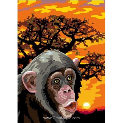 Chimpanzé et coucher de soleil canevas - Luc Création