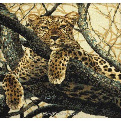 Broderie point de croix leopard sur la branche de RIOLIS