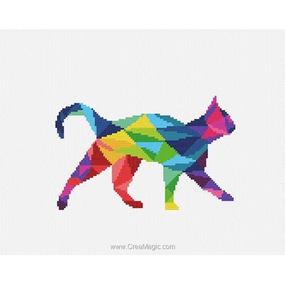 Tableau broderie point de croix chat coloré de Marie Coeur