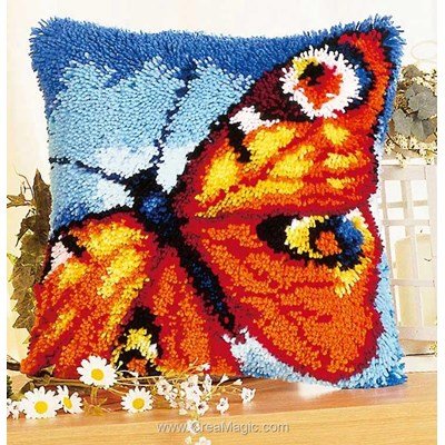 Coussin point noue Vervaco papillon orange