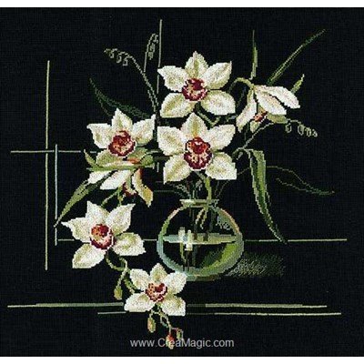 Tableau broderie point de croix les orchidées blanches de RIOLIS