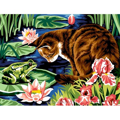 Le chat et la grenouille canevas - Margot