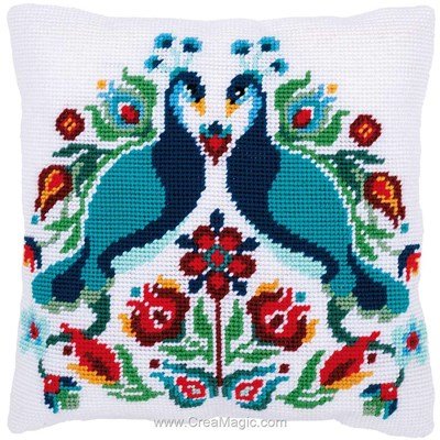 Kit coussin paon folklorique de Vervaco au point de croix