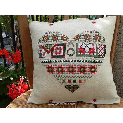 Coussin à broder au point de croix compté cœur patchwork hiver Bleu De Chine