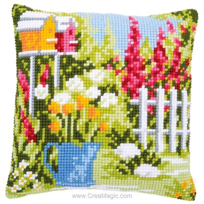 Kit coussin Vervaco scène de jardin au point de croix