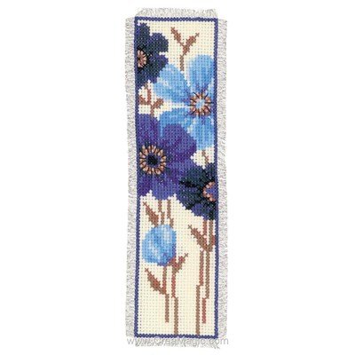 Marque page à broder 4 fleurs bleues - Vervaco