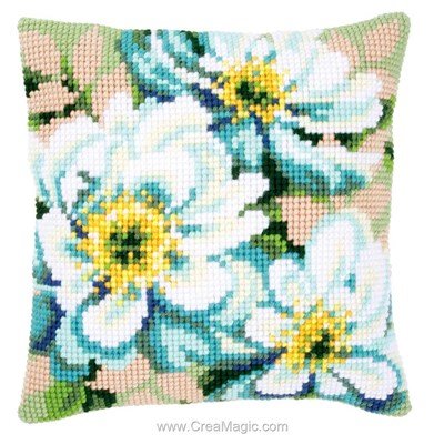 Kit coussin au point de croix fleurs d'eau de Vervaco