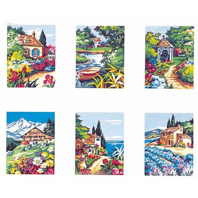 Kit canevas complet paysages fleuris - lot de 6 assortis de SEG