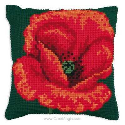 Kit coussin au point de croix coquelicot fond vert - Anchor