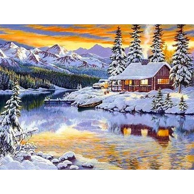 Kit broderie diamant Diamond Painting house near the river