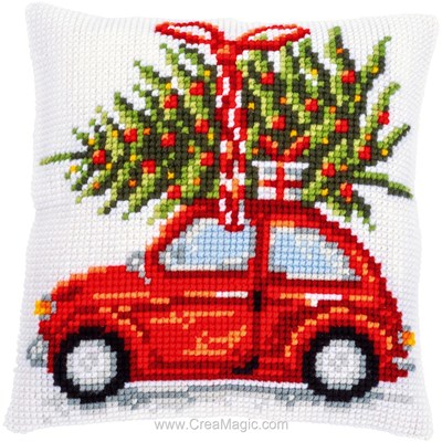 Coussin voiture de noël de Vervaco au point de croix