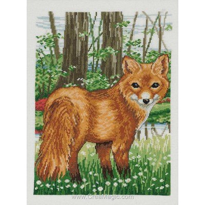 Broderie au point de croix point compté Permin the fox sur aida