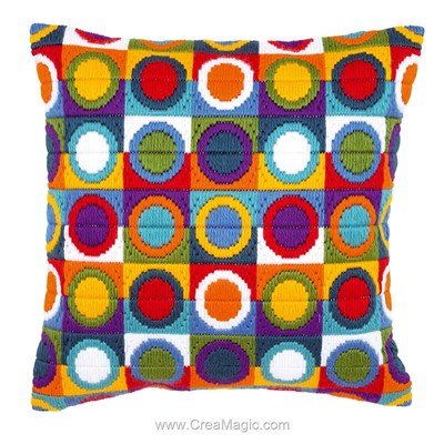 Kit coussin cercles colorés au point lancé - Vervaco