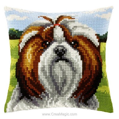 Kit coussin au point de croix shih tzu dans la prairie d'Orchidea