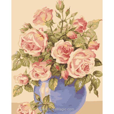 Collection d'art canevas roses dans un vase bleu