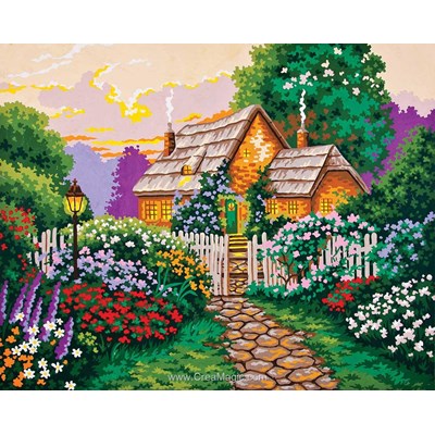Collection d'art canevas petit cottage fleuri