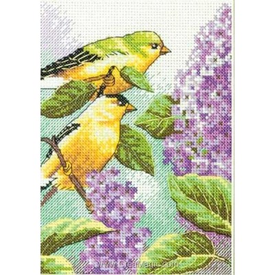 Chardonnerets et lilas kit broderie point compté - Dimensions