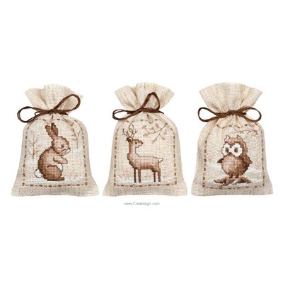 Sachet de senteur à broder Animaux d'hiver - lot de 3 - Vervaco