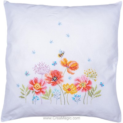 Coussin broderie Traditionnelle Coquelicots et fleurs sauvages - Vervaco