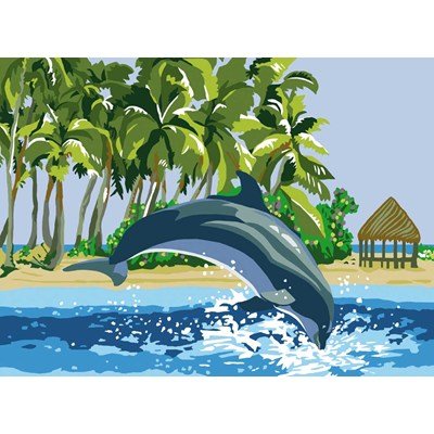 DMC canevas saut du dauphin sous les palmiers