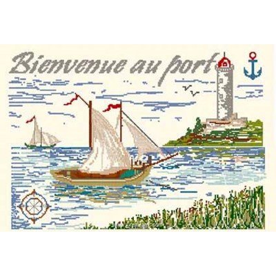 Kit tableau point de croix Anagram bienvenue au port - toile lin