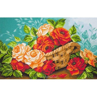 Kit point de croix imprimé aida panier roses in the busket de Collection d'art