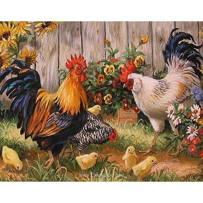 Kit broderie diamant famille poule et coq - Collection d'art