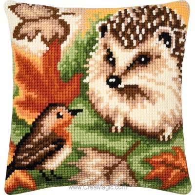 Coussin point de croix Hérisson et rouge-gorge - Vervaco