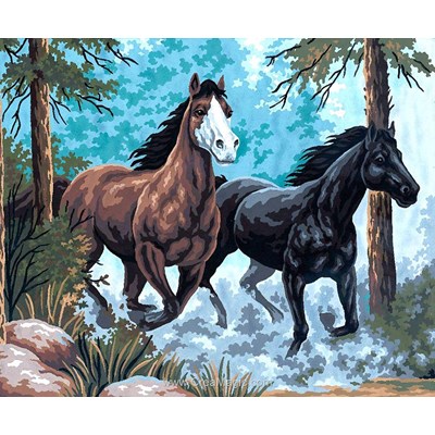 Collection d'art canevas galop de chevaux dans la brume