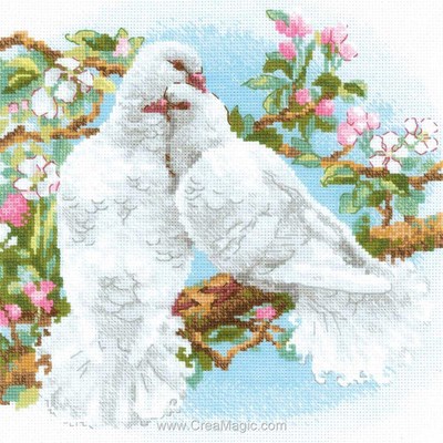 La broderie white doves - couple de colombes - RIOLIS