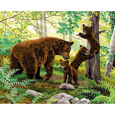 Les oursons et leur maman canevas chez Luc Création