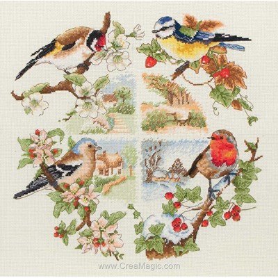 Kit Anchor à broder au point de croix oiseaux et saisons
