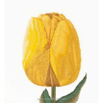 Broderie point de croix Thea Gouverneur yellow hybrid tulip sur lin