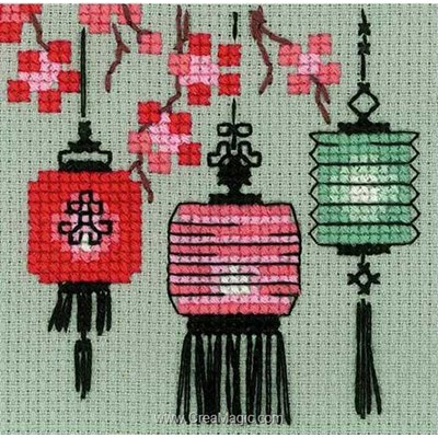 Kit Broderie Point De Croix Riolis "Lanternes" - Complet Avec Aiguille, Fil, Toile Aida 14ct