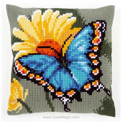 Kit coussin au point de croix Vervaco papillon bleu