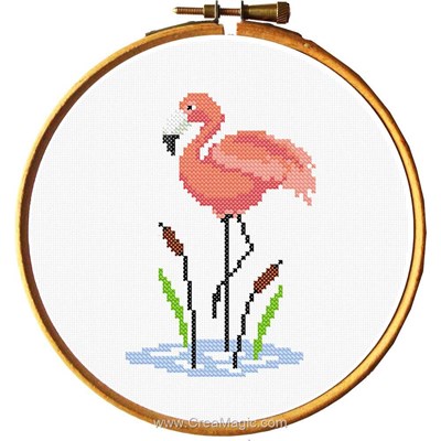 Kit broderie point compté Princesse tableautin flamant rose