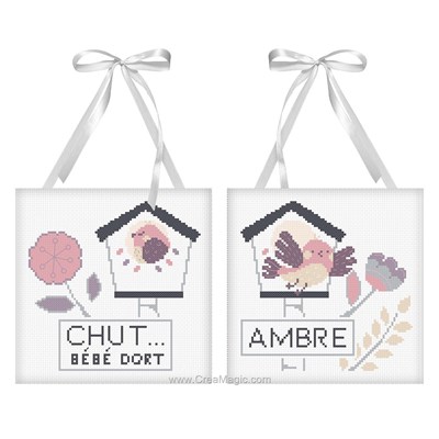 Kit bannière à broder coussin de porte les petits oiseaux rose - Princesse