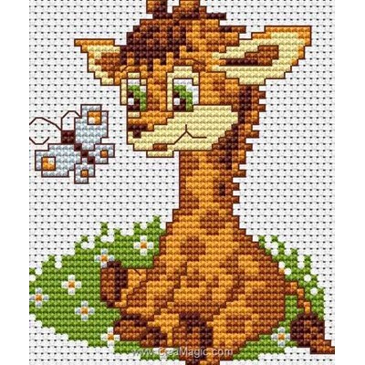 Kit broderie point de croix girafe et papillon assis de Luca-S