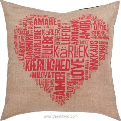 Kit coussin Permin love amour rose à broder au point de croix compte